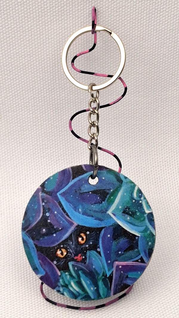 Secret Garden Black Cat - Wooden Keychain