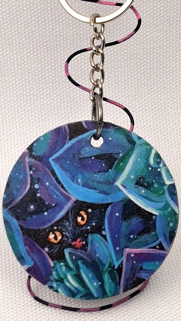Secret Garden Black Cat - Wooden Keychain - Image 2