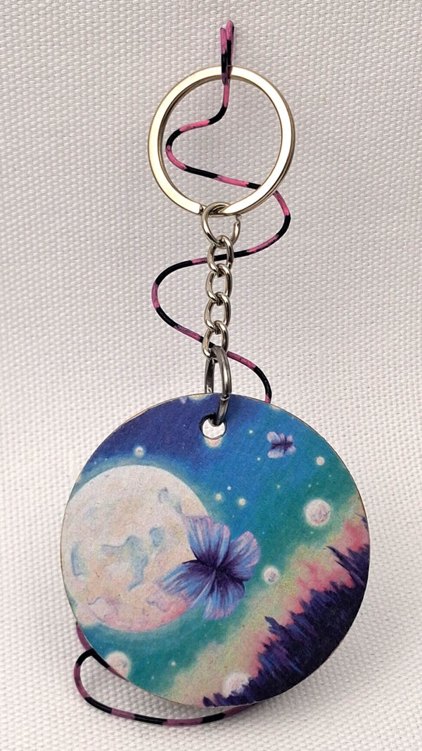 Butterfly with Glowing Moons - Wooden Keychain