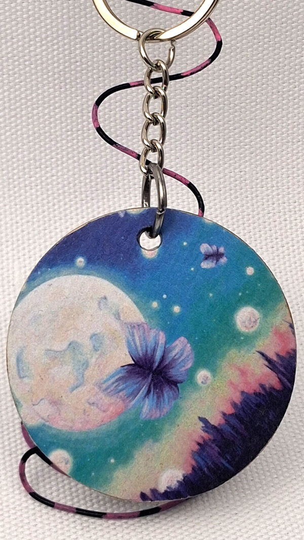 Butterfly with Glowing Moons - Wooden Keychain - Image 2
