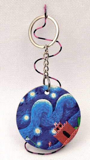 Mario in the Starry Night - Wooden Keychain