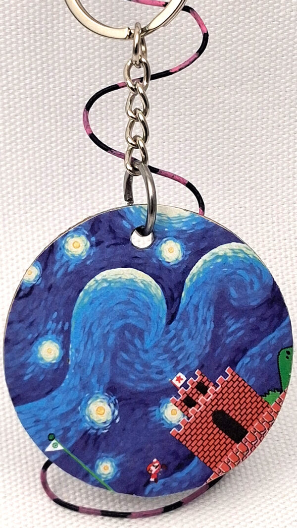 Mario in the Starry Night - Wooden Keychain - Image 2