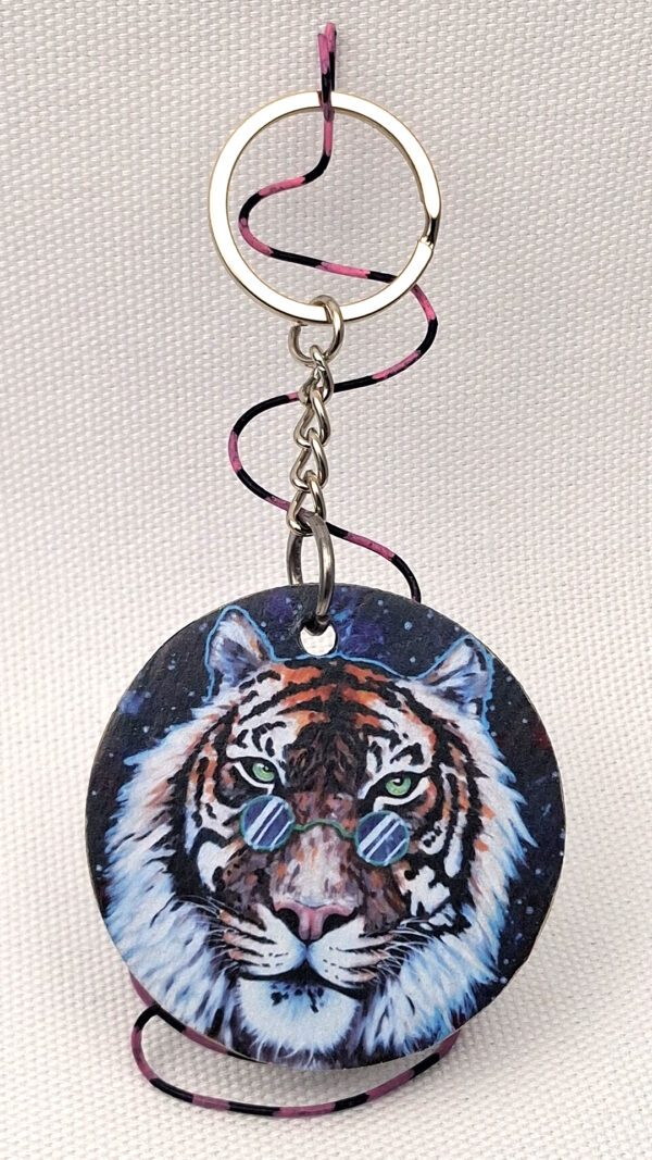 Tiger Among Stars - Wooden Keychain