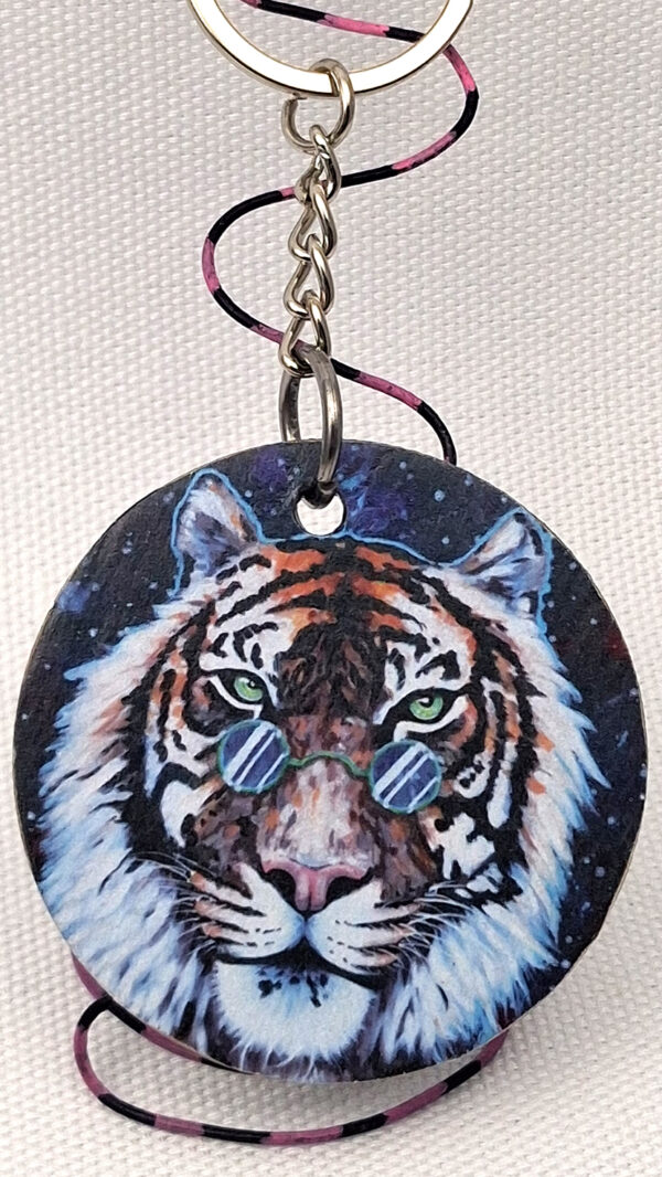 Tiger Among Stars - Wooden Keychain - Image 2