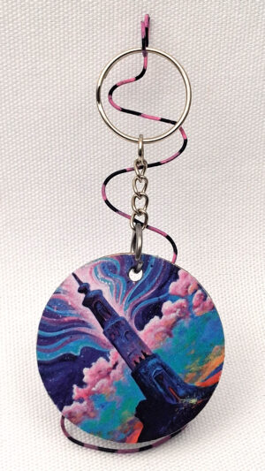 Mage’s Tower and Colorful Spells - Wooden Keychain