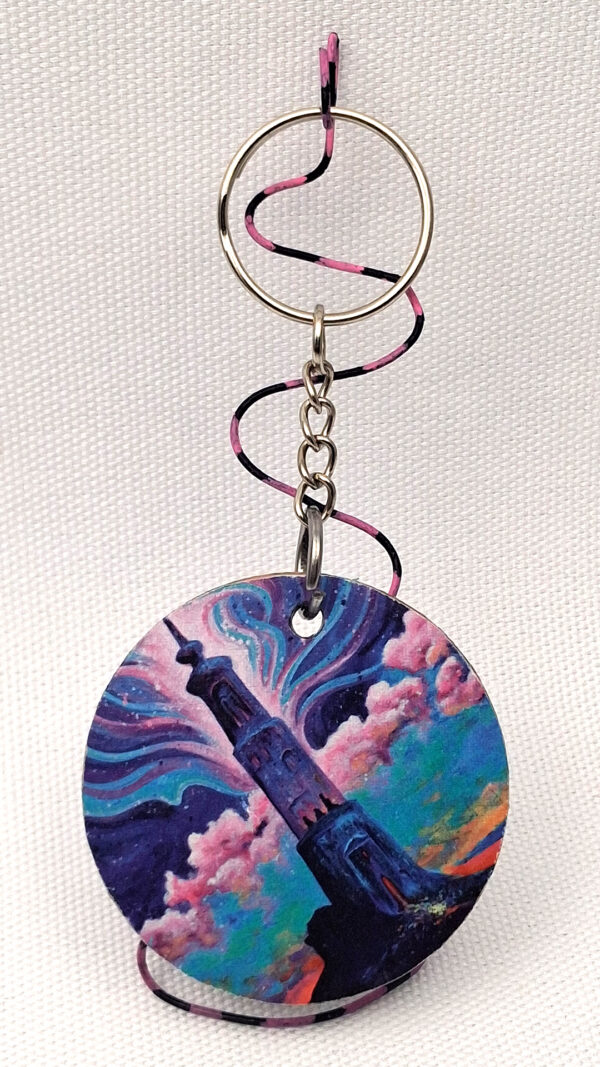 Mage’s Tower and Colorful Spells - Wooden Keychain