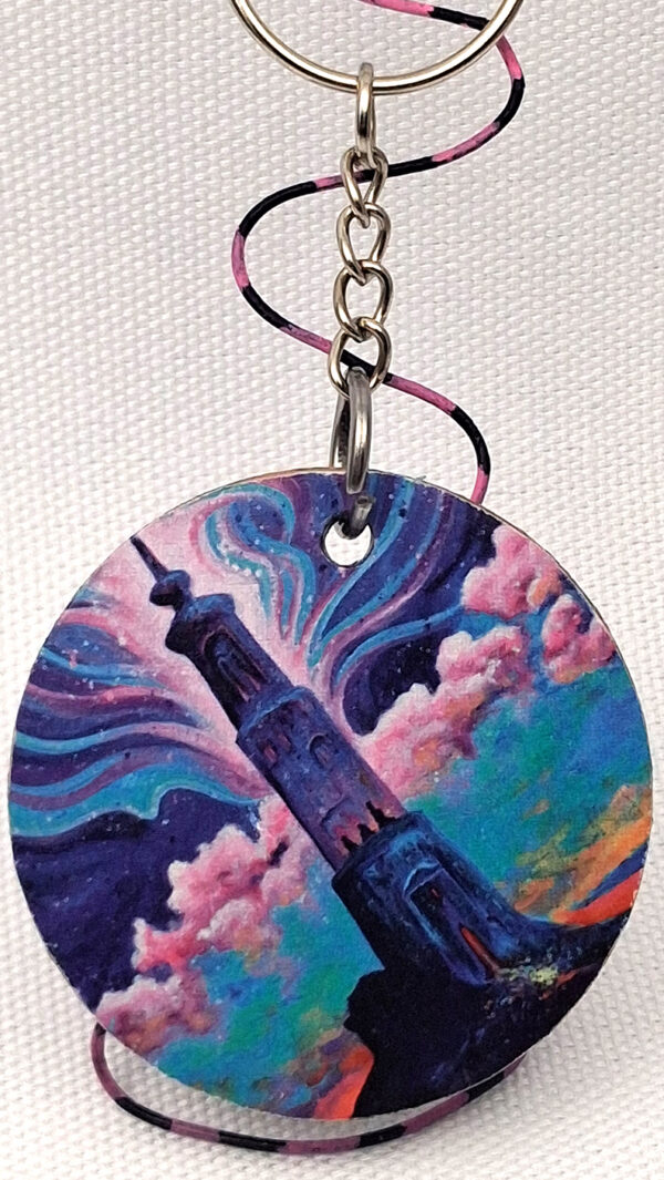 Mage’s Tower and Colorful Spells - Wooden Keychain - Image 2