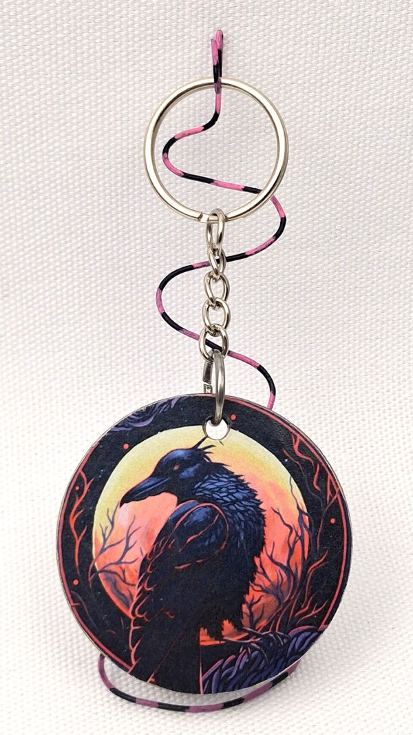 Moonlit Crow - Wooden Keychain