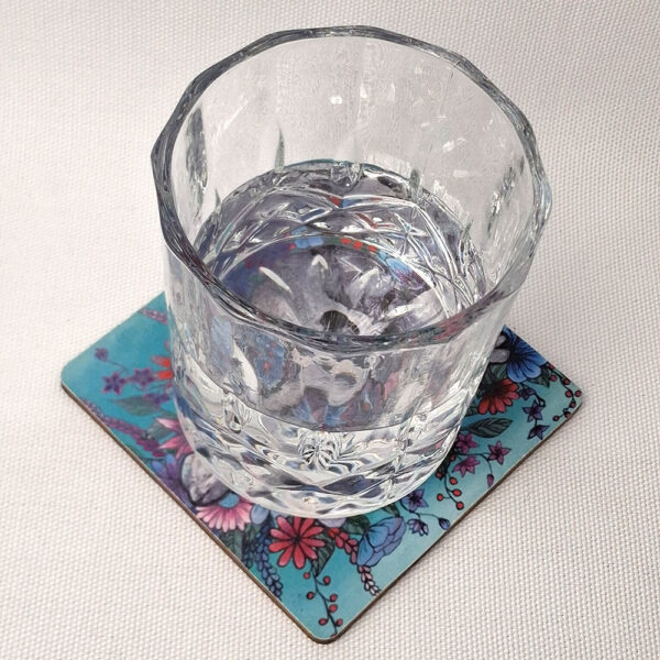 Skull with Colorful Flowers - Wooden Cup Coaster - Image 2