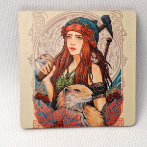 Dziewanna – Slavic Forest Goddess - Wooden Cup Coaster