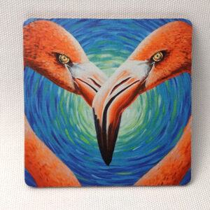 Heart of Flamingos - Wooden Cup Coaster