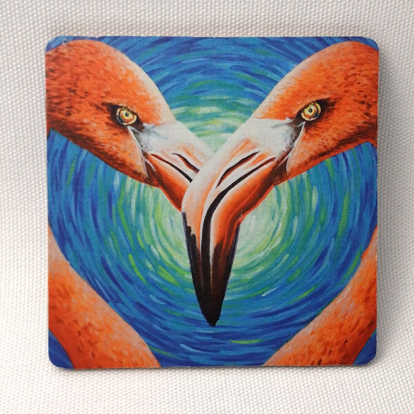 Heart of Flamingos - Wooden Cup Coaster