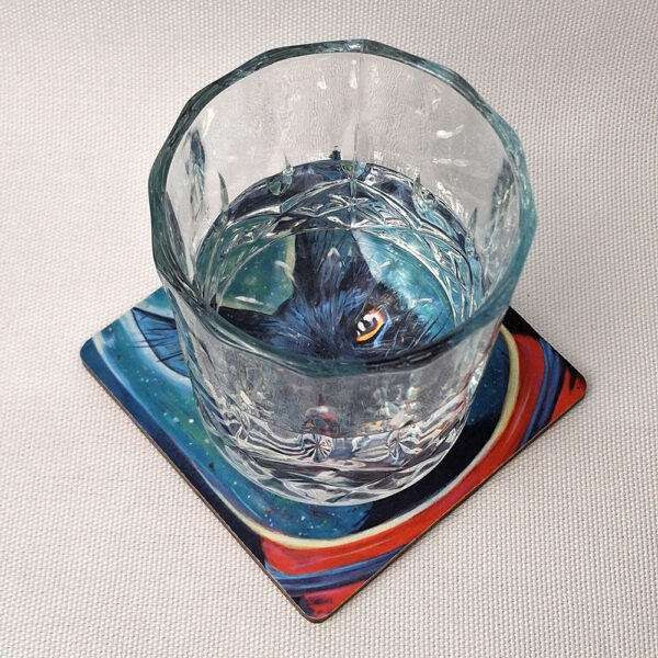 Mad Space Cat- Wooden Cup Coaster - Image 2