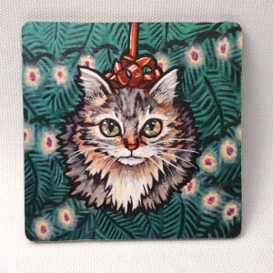 Cat x-mas bauble- Wooden Cup Coaster