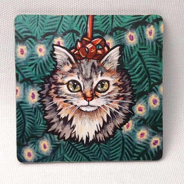 Cat x-mas bauble- Wooden Cup Coaster