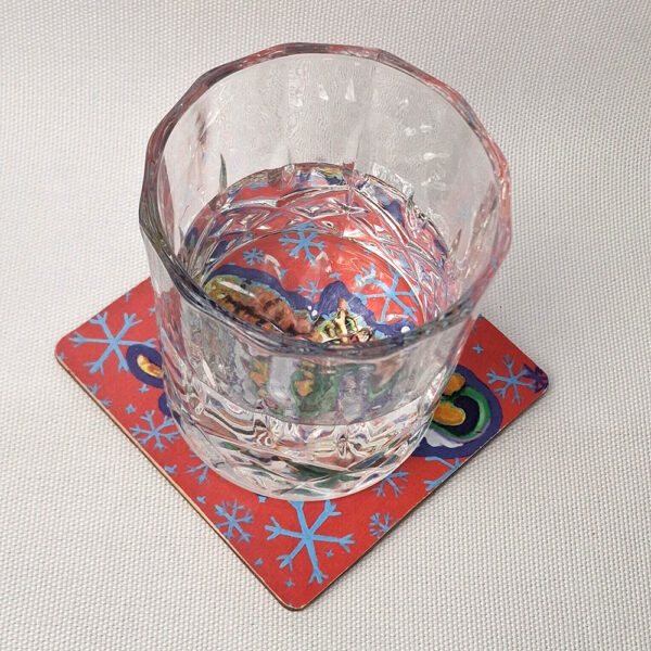 Cat x-mas Snow Slider- Wooden Cup Coaster - Image 2