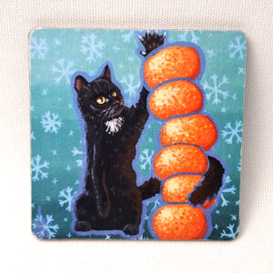 Cat x-mas Tangerines- Wooden Cup Coaster