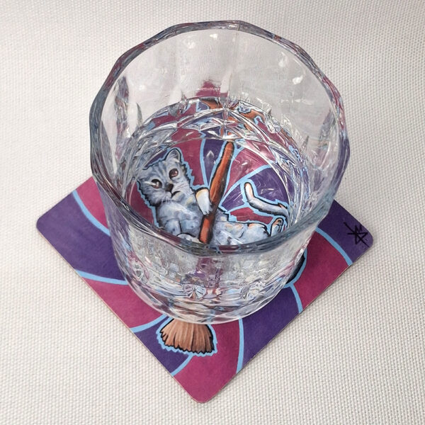 Cat x-mas Cleaning- Wooden Cup Coaster - Image 2