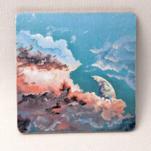 Azure Sky and Rising Moon - Wooden Cup Coaster