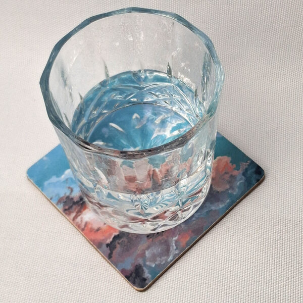 Azure Sky and Rising Moon - Wooden Cup Coaster - Image 2