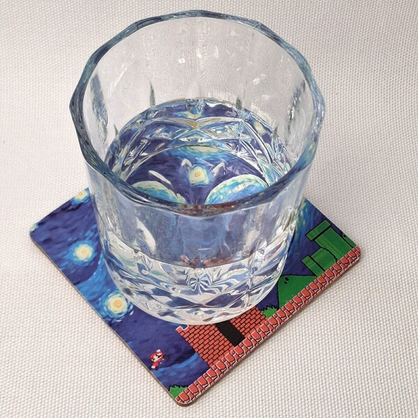 Mario in the Starry Night - Wooden Cup Coaster - Image 2