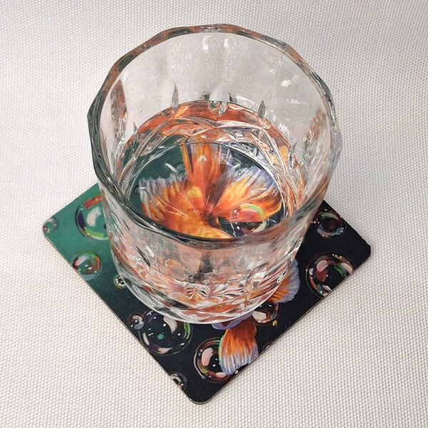 Bubble Fishy Surprise - Wooden Cup Coaster - Image 2