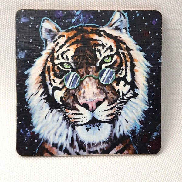 Tiger Among Stars - Wooden Cup Coaster