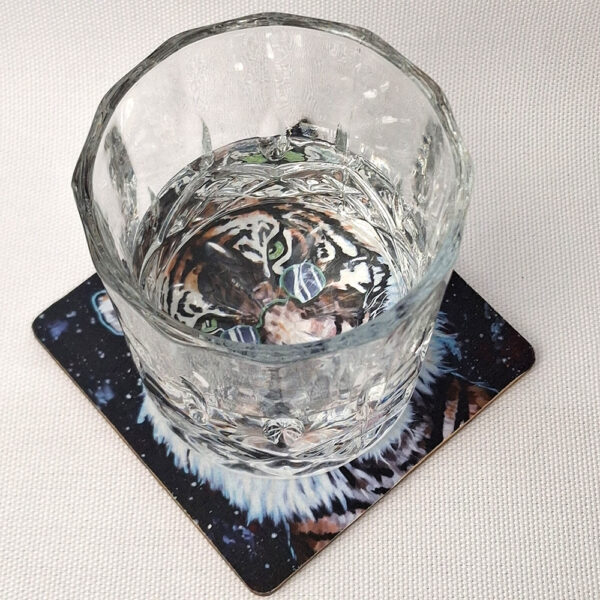 Tiger Among Stars - Wooden Cup Coaster - Image 2