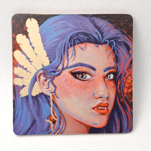 Violet-Haired Vampiress - Wooden Cup Coaster