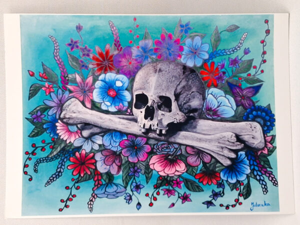 Skull with Colorful Flowers - Art Print
