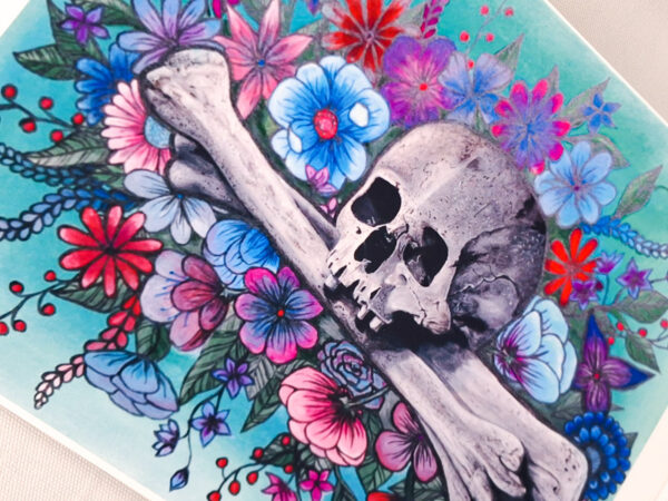 Skull with Colorful Flowers - Art Print - Image 2