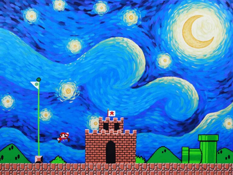 Mario in the Starry Night - Sticker