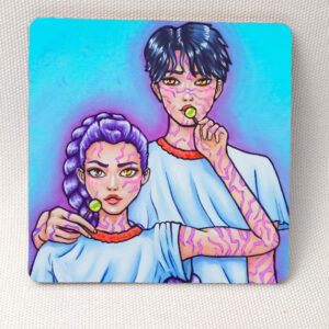 Rumi x Jinu Couple Vibes Kpop Demon Hunters - Wooden Cup Coaster