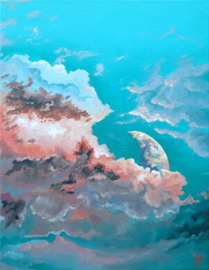 Azure Sky and Rising Moon - Original Painting