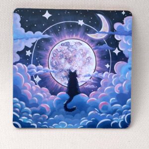 Cat's Lunar Violet Guard - Wooden Cup Coaster