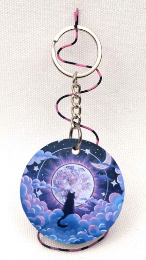Cat's Lunar Violet Guard - Wooden Keychain