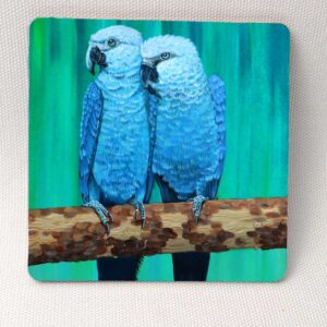 Feathered Affection – Parrots - Wooden Cup Coaster