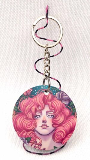 Floral Grace of Rose Quartz - Wooden Keychain