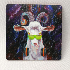 Funky Space Goat - Wooden Cup Coaster