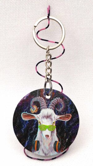 Funky Space Goat - Wooden Keychain