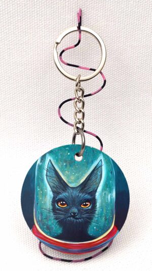 Mad Space Cat - Wooden Keychain